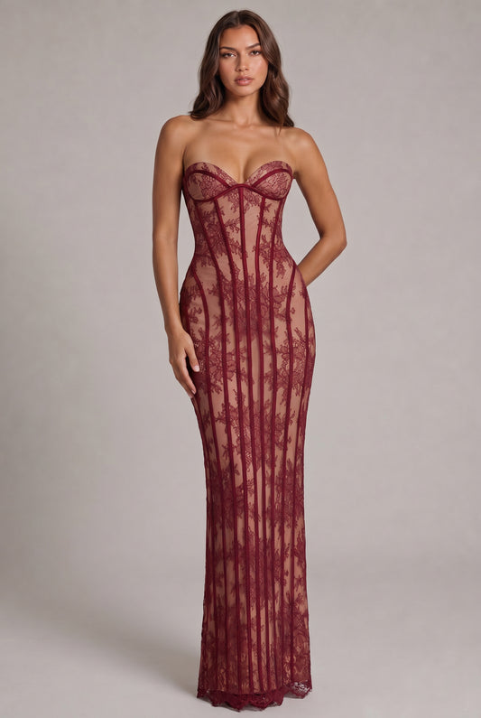Lace Strapless Corset Maxi Dress