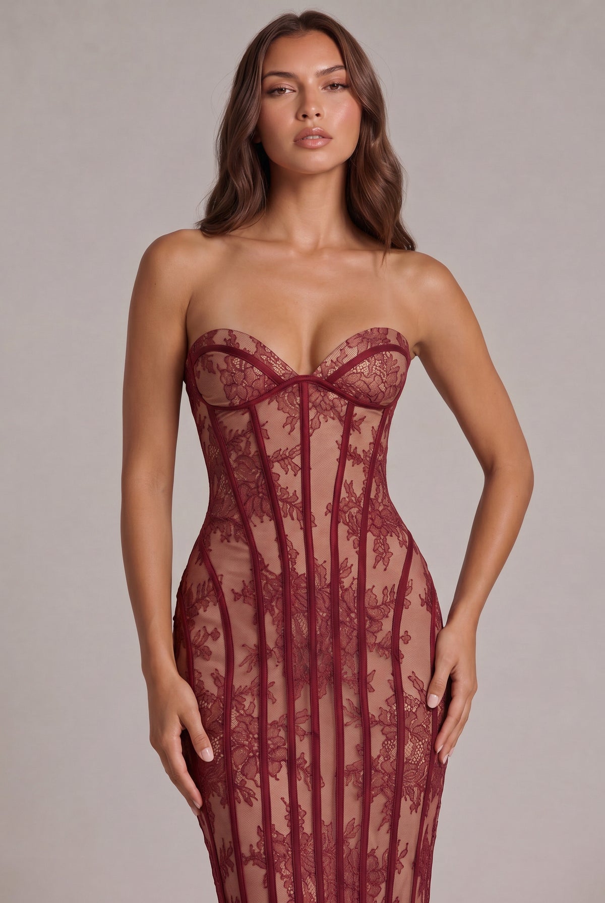Lace Strapless Corset Maxi Dress
