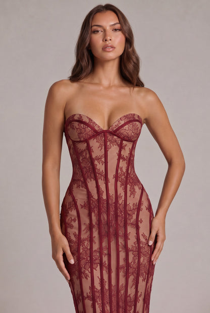 Lace Strapless Corset Maxi Dress