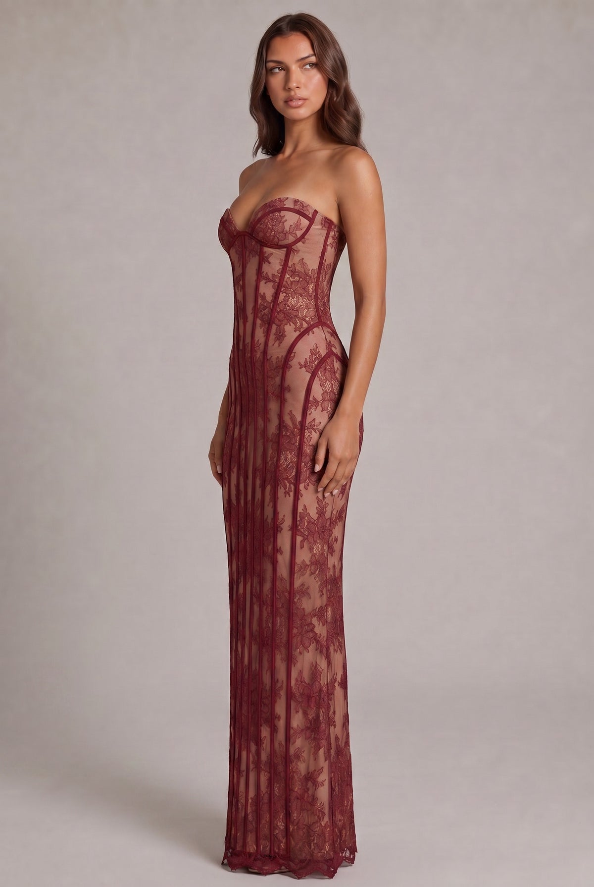Lace Strapless Corset Maxi Dress