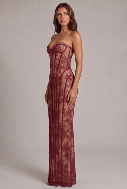 Lace Strapless Corset Maxi Dress