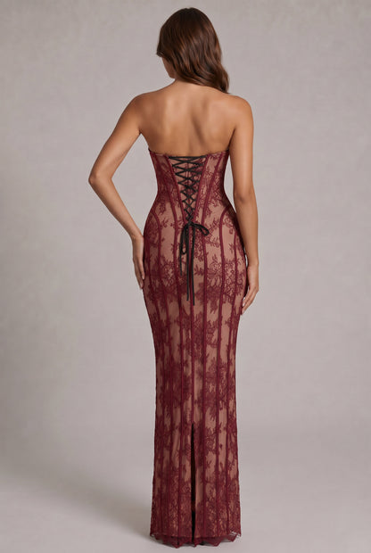 Lace Strapless Corset Maxi Dress