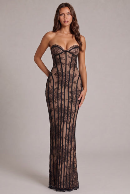 Lace Strapless Corset Maxi Dress