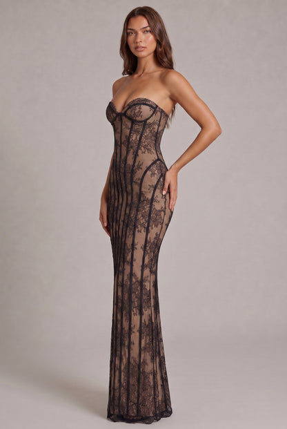 Lace Strapless Corset Maxi Dress