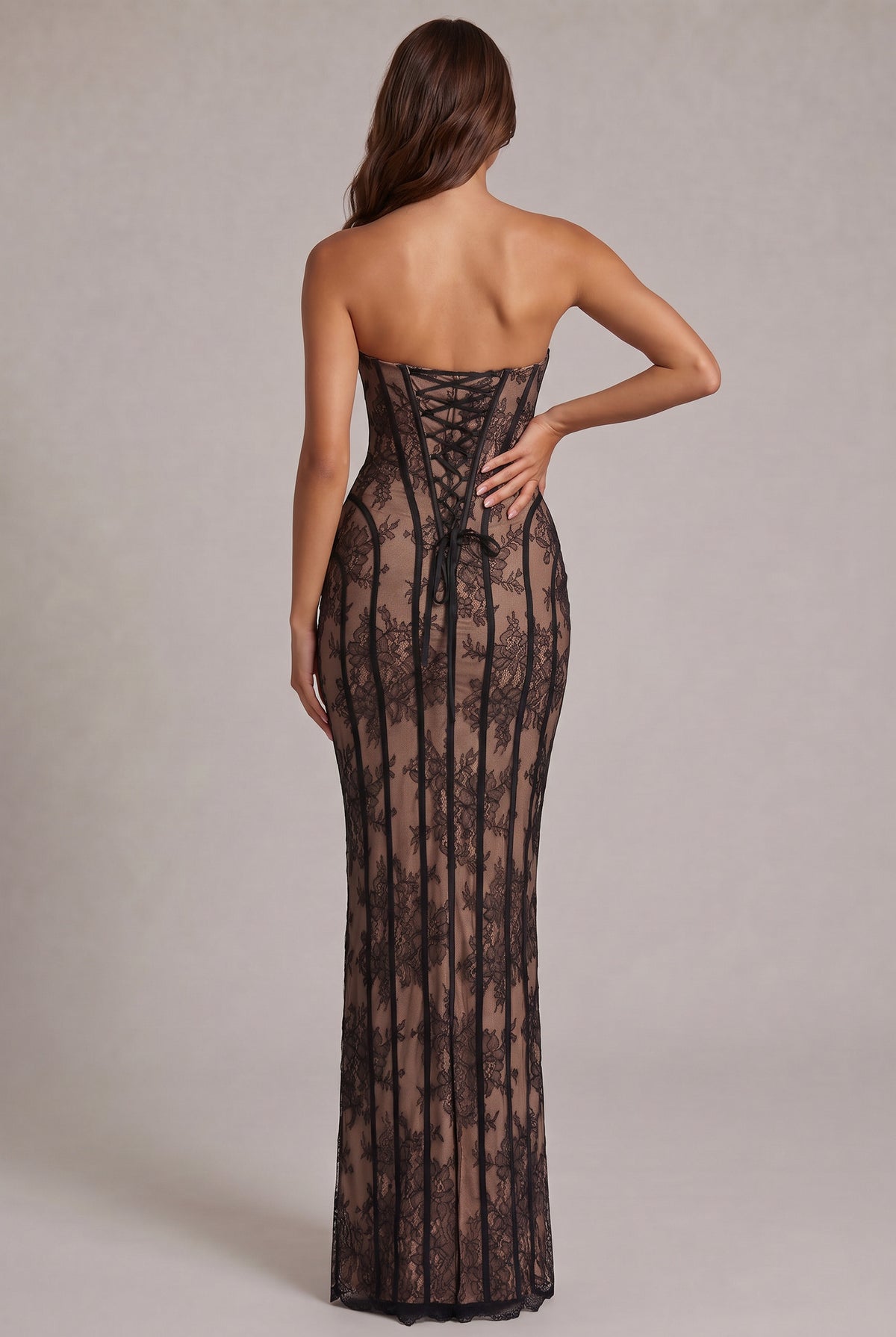 Lace Strapless Corset Maxi Dress
