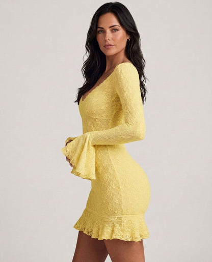 Lace Long Bell Sleeve Sweetheart Mini Dress