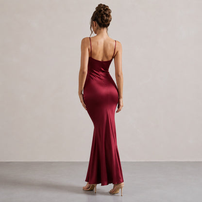 Lace Trim Satin Slip Midi Dress