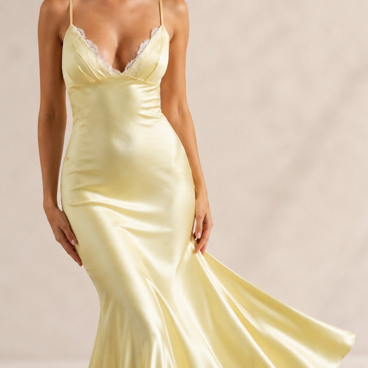 Lace Trim Satin Slip Midi Dress