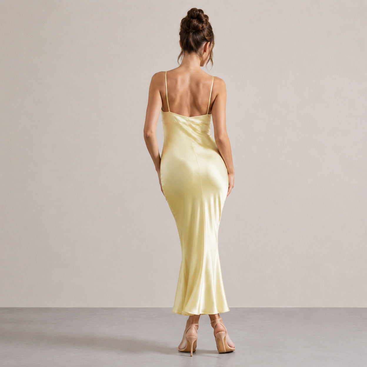 Lace Trim Satin Slip Midi Dress