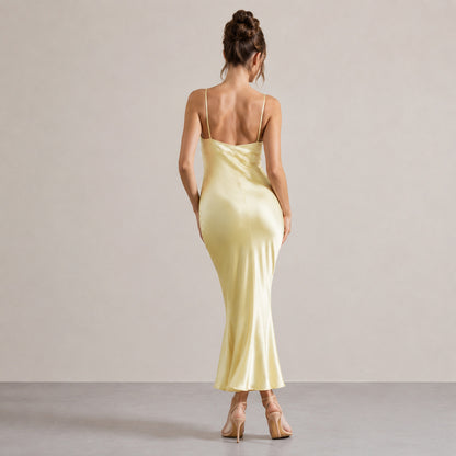 Lace Trim Satin Slip Midi Dress