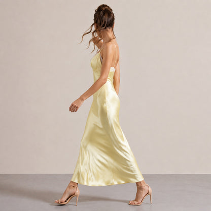 Lace Trim Satin Slip Midi Dress