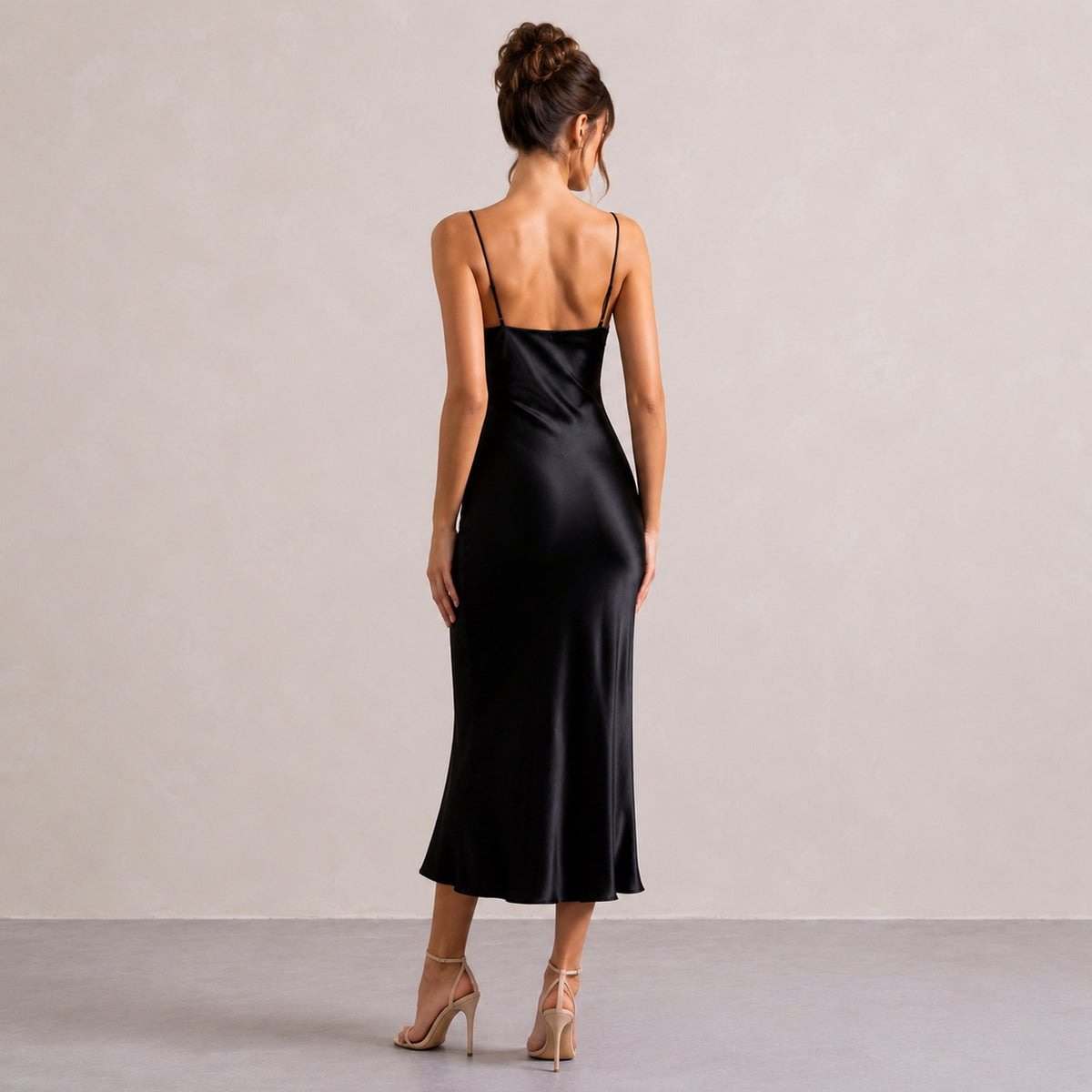 Lace Trim Satin Slip Midi Dress