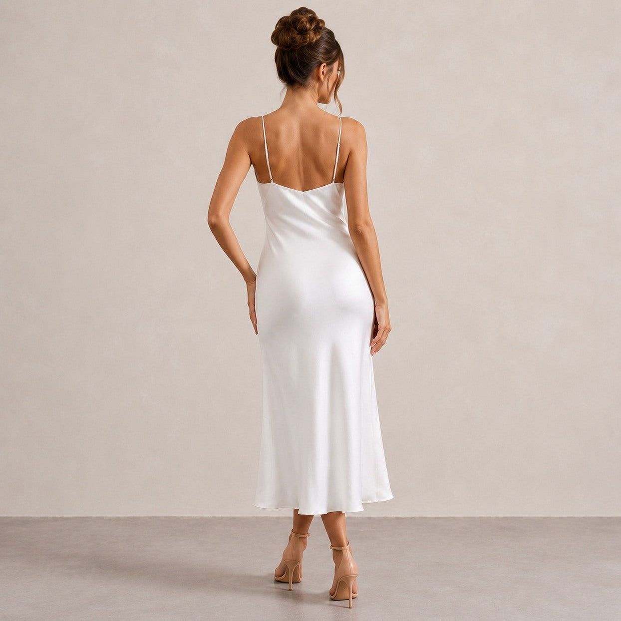 Lace Trim Satin Slip Midi Dress