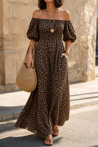 Leopard Print Square Neck Maxi Dress