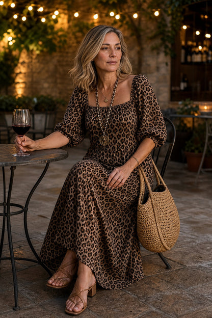 Leopard Print Square Neck Maxi Dress