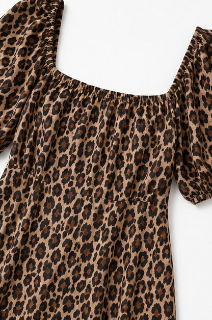 Leopard Print Square Neck Maxi Dress