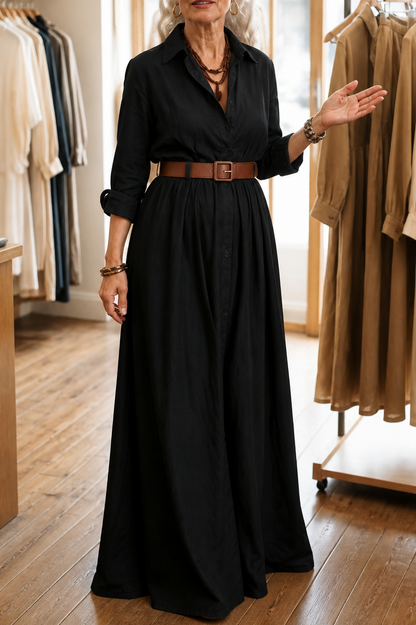 Long Sleeve Belted Maxi Shirt Dress