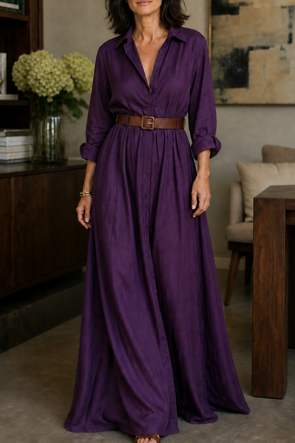 Long Sleeve Belted Maxi Shirt Dress