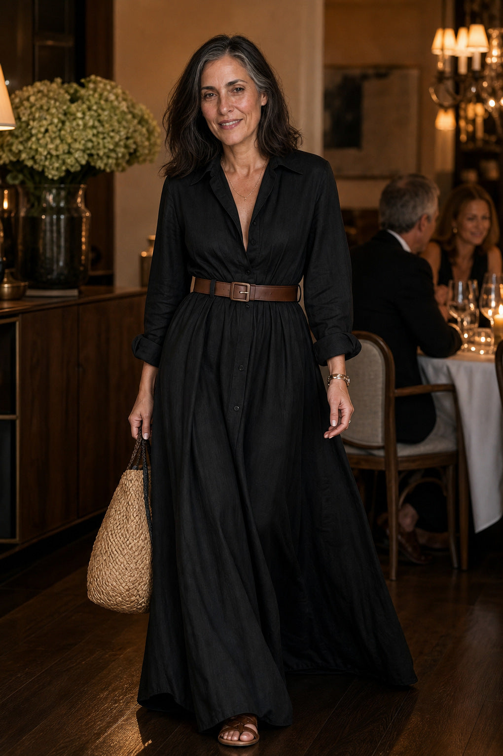 Long Sleeve Belted Maxi Shirt Dress