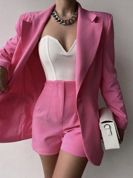 Long Sleeve Blazer Shorts Matching Set
