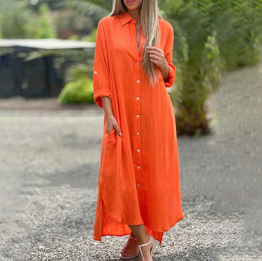 Long Sleeve Button Down Maxi Shirt Dress
