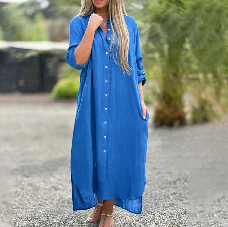 Long Sleeve Button Down Maxi Shirt Dress