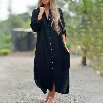 Long Sleeve Button Down Maxi Shirt Dress