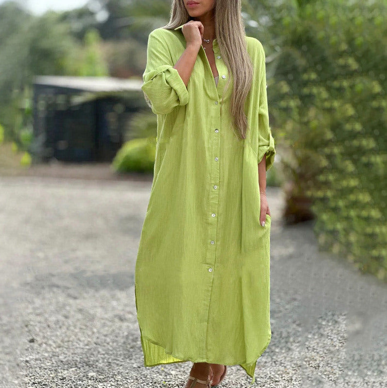 Long Sleeve Button Down Maxi Shirt Dress