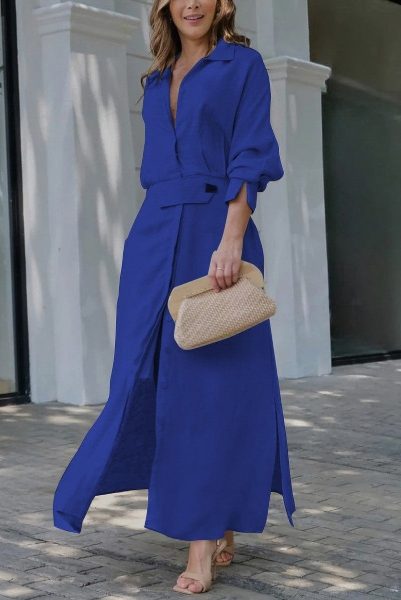Long Sleeve Button Front Maxi Shirt Dress