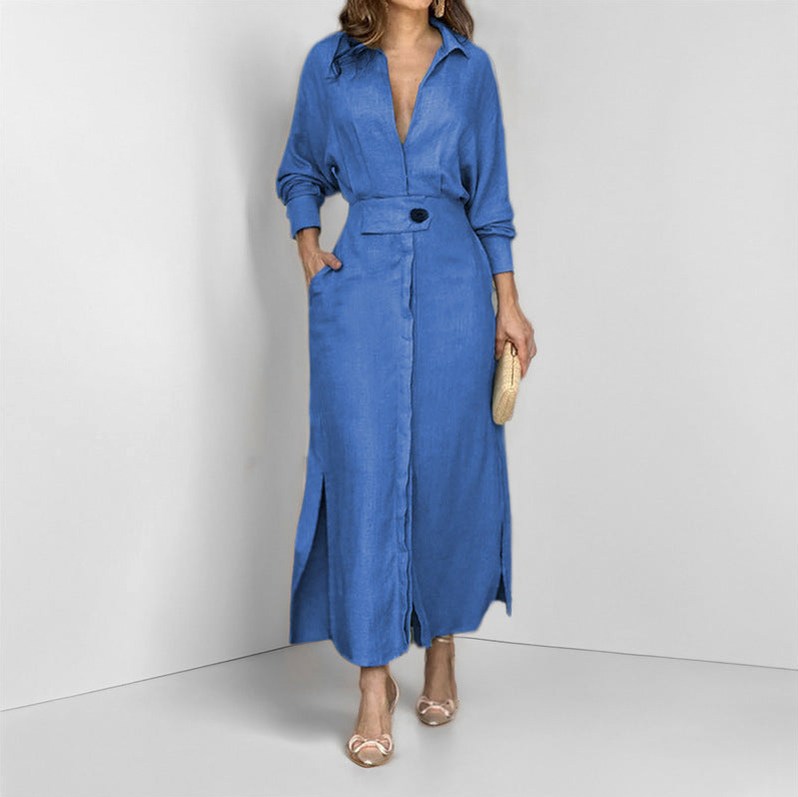 Long Sleeve Button Front Maxi Shirt Dress