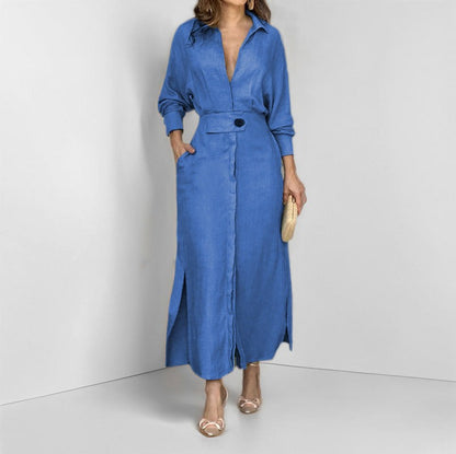 Long Sleeve Button Front Maxi Shirt Dress
