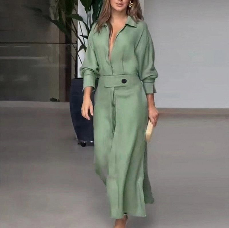Long Sleeve Button Front Maxi Shirt Dress