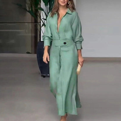 Long Sleeve Button Front Maxi Shirt Dress
