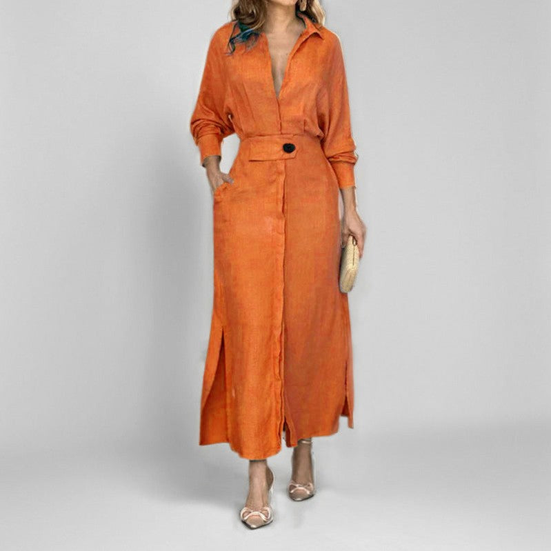 Long Sleeve Button Front Maxi Shirt Dress