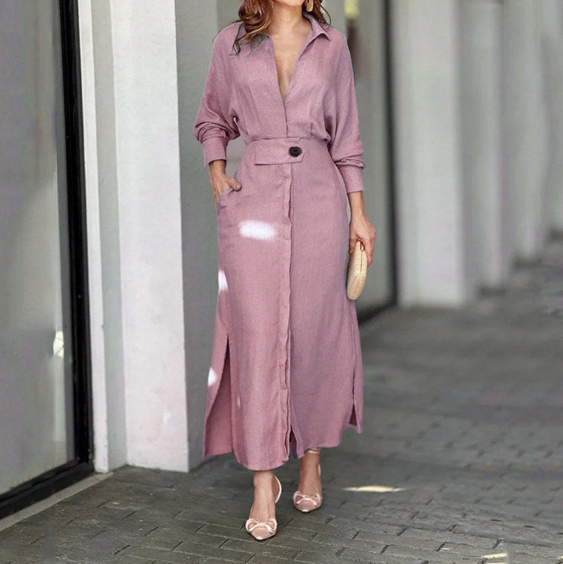 Long Sleeve Button Front Maxi Shirt Dress