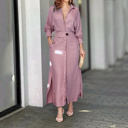 Long Sleeve Button Front Maxi Shirt Dress