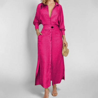 Long Sleeve Button Front Maxi Shirt Dress