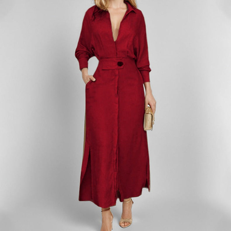 Long Sleeve Button Front Maxi Shirt Dress