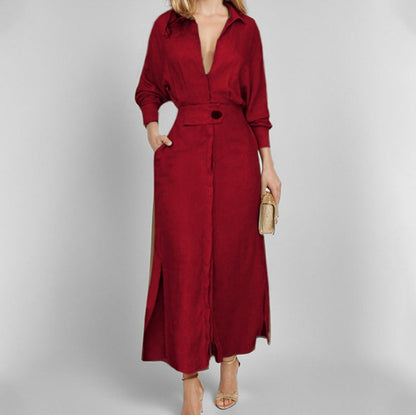 Long Sleeve Button Front Maxi Shirt Dress