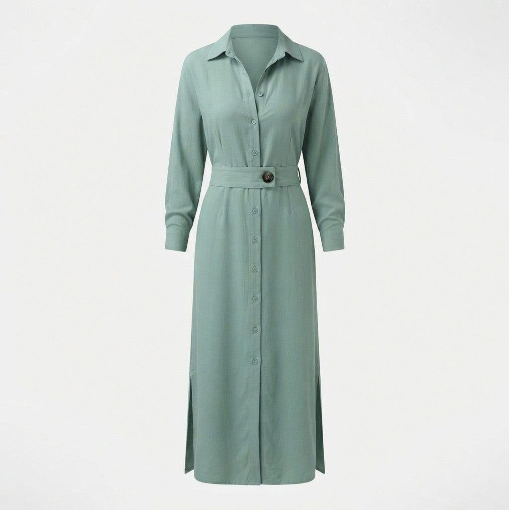 Long Sleeve Button Front Maxi Shirt Dress