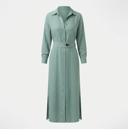 Long Sleeve Button Front Maxi Shirt Dress