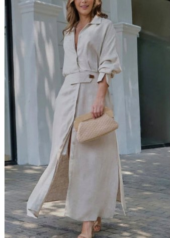 Long Sleeve Button Front Maxi Shirt Dress