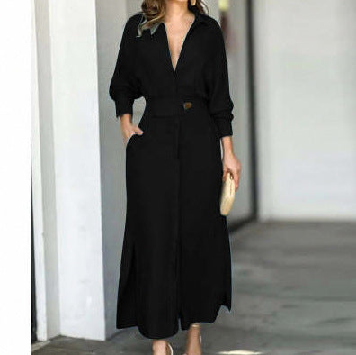 Long Sleeve Button Front Maxi Shirt Dress