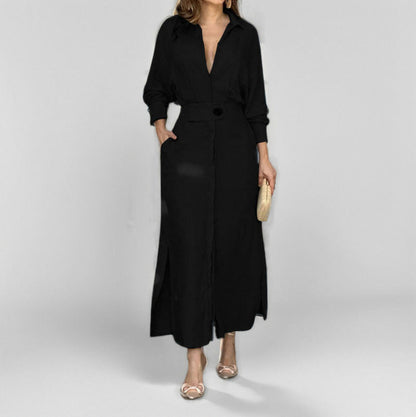 Long Sleeve Button Front Maxi Shirt Dress