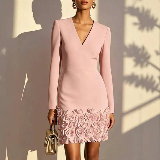 Long Sleeve Rose Hem Mini Dress