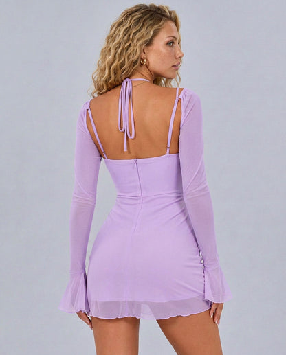 Mesh Long Sleeve Mini Dress