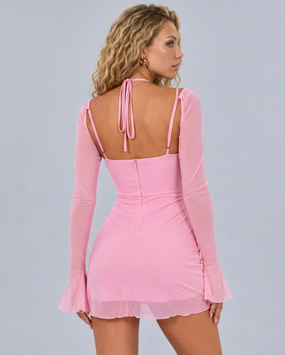 Mesh Long Sleeve Mini Dress