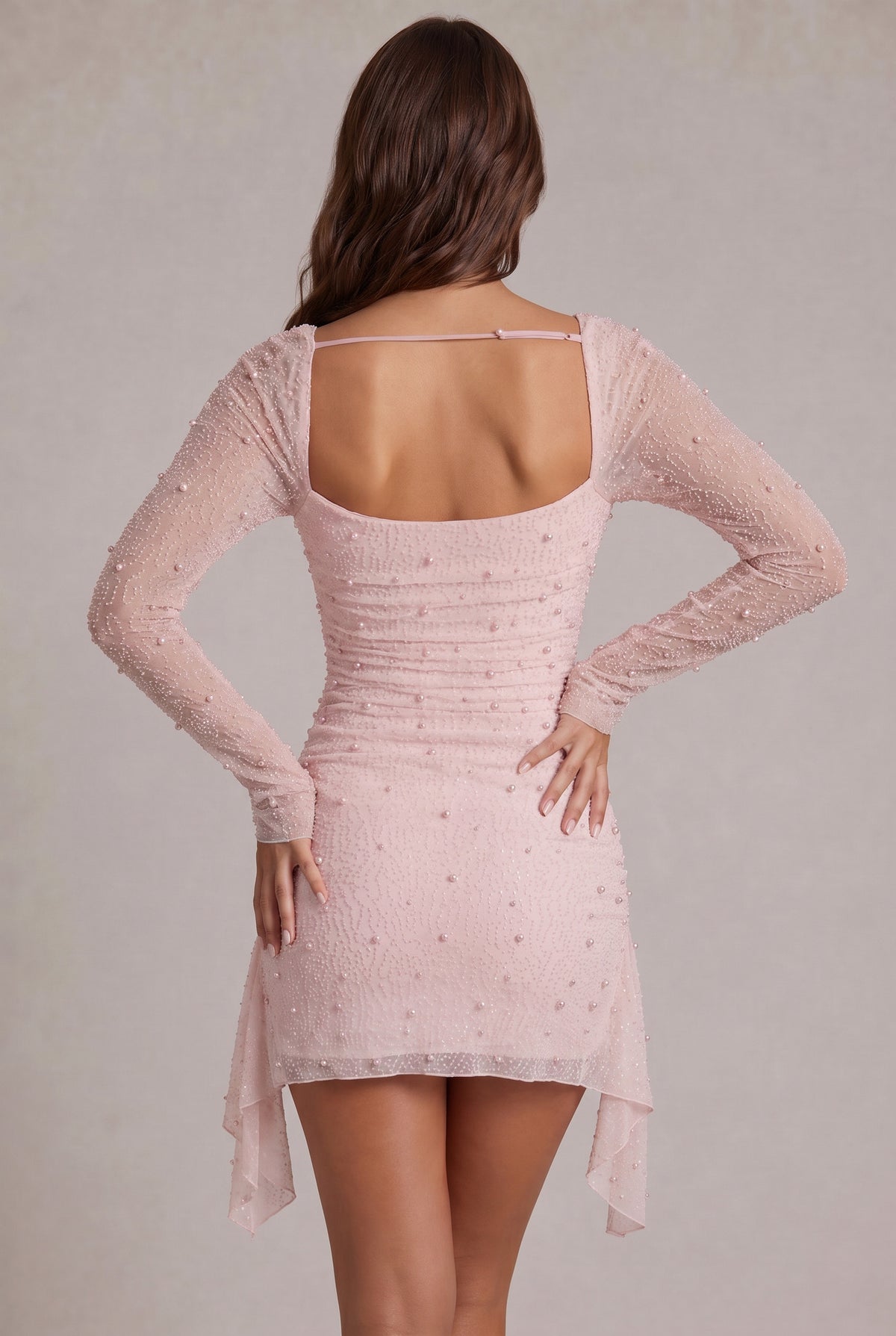 Mesh Ruched Long Sleeve Mini Dress