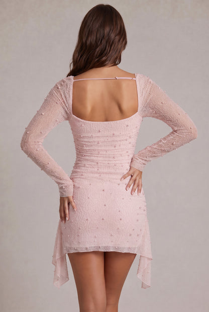 Mesh Ruched Long Sleeve Mini Dress