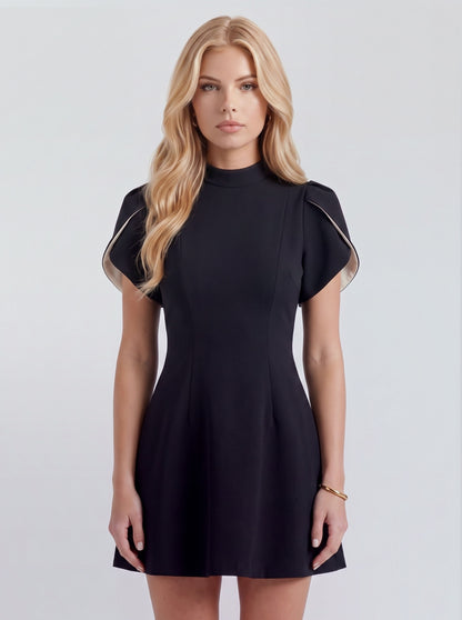 Mock Neck Tulip Sleeve Mini Dress